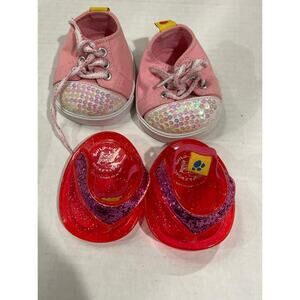 Build-A-Bear Shoes Lot of 2 Pink Sneakers & Red Sandals BAB